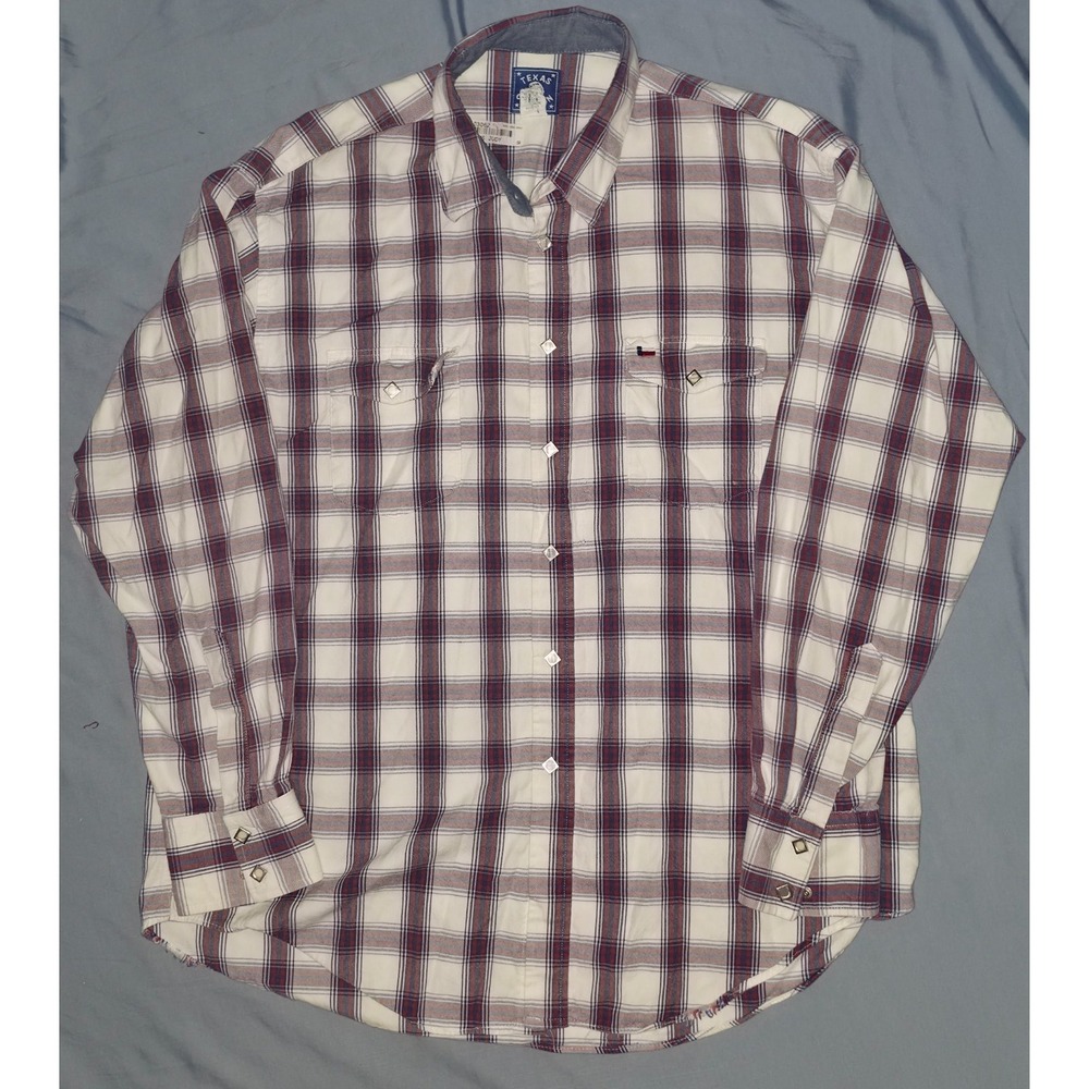 Vintage Men's Texas Cotton Plaid Western Shirt Button Up Size XL Made In USA